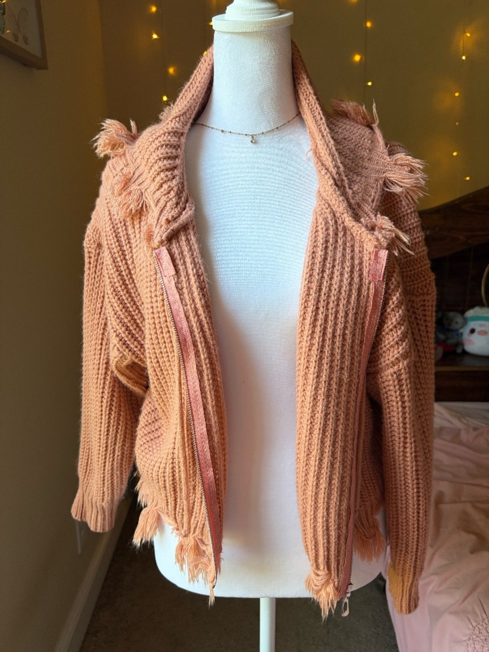 Chunky ribbed knit zip-up cardigan hoodie